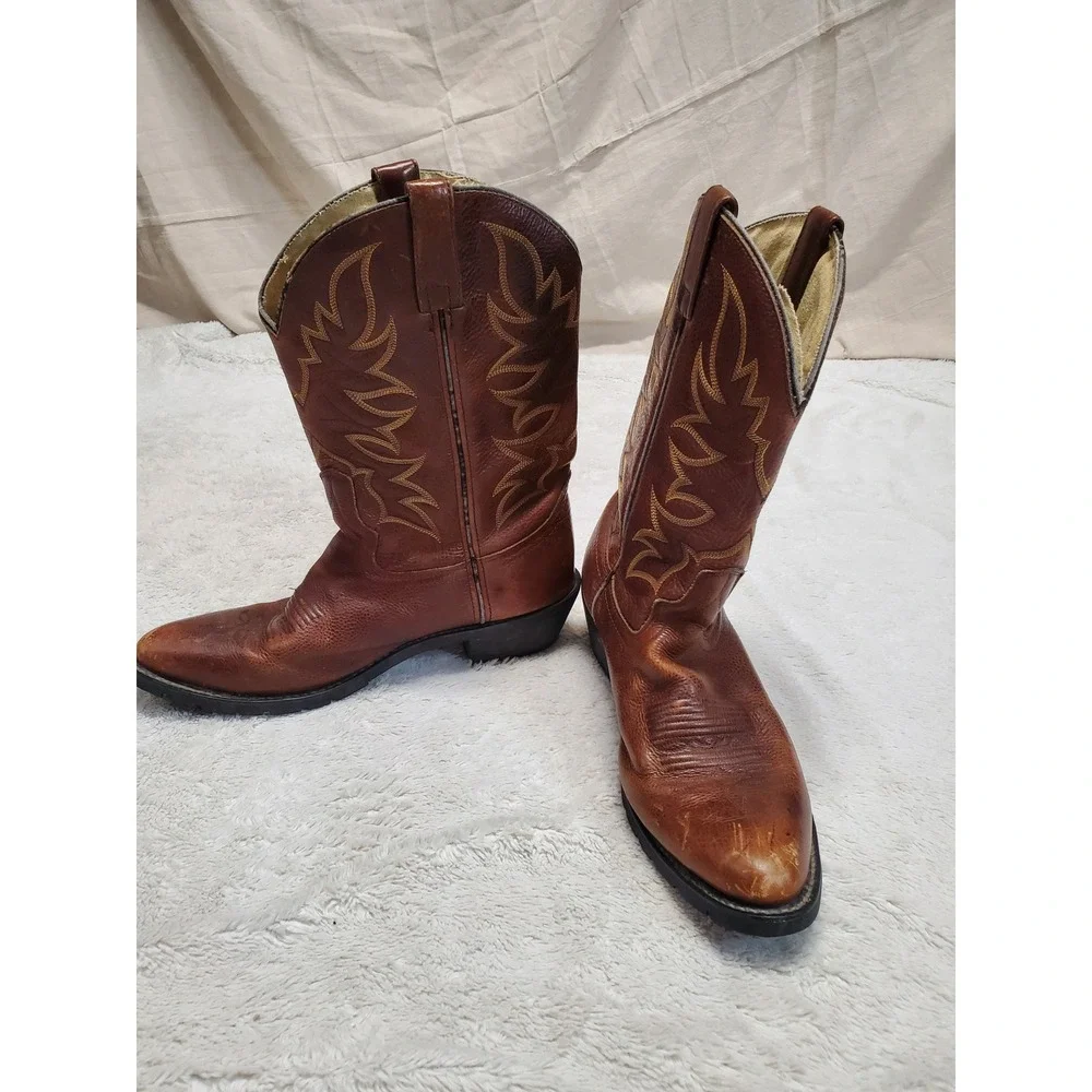 Double H Tan Brown Leather Stitched Western Cowboy Boot 12 D Boho Festival Rodeo